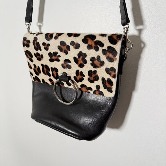 Brave Leather Virtue Bag Crossbody Calf Hair Leopard Print Western - Picture 5 of 13